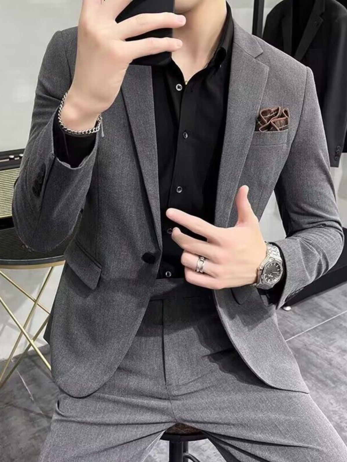 Men'S Urban Formal Wear - Business Casual Slim Fit Three Piece