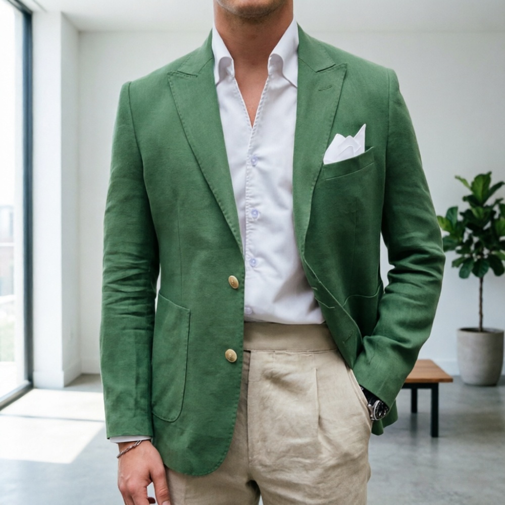 Men'S Semi Formal Office Wear - Linen Sage Green Men Suits 2