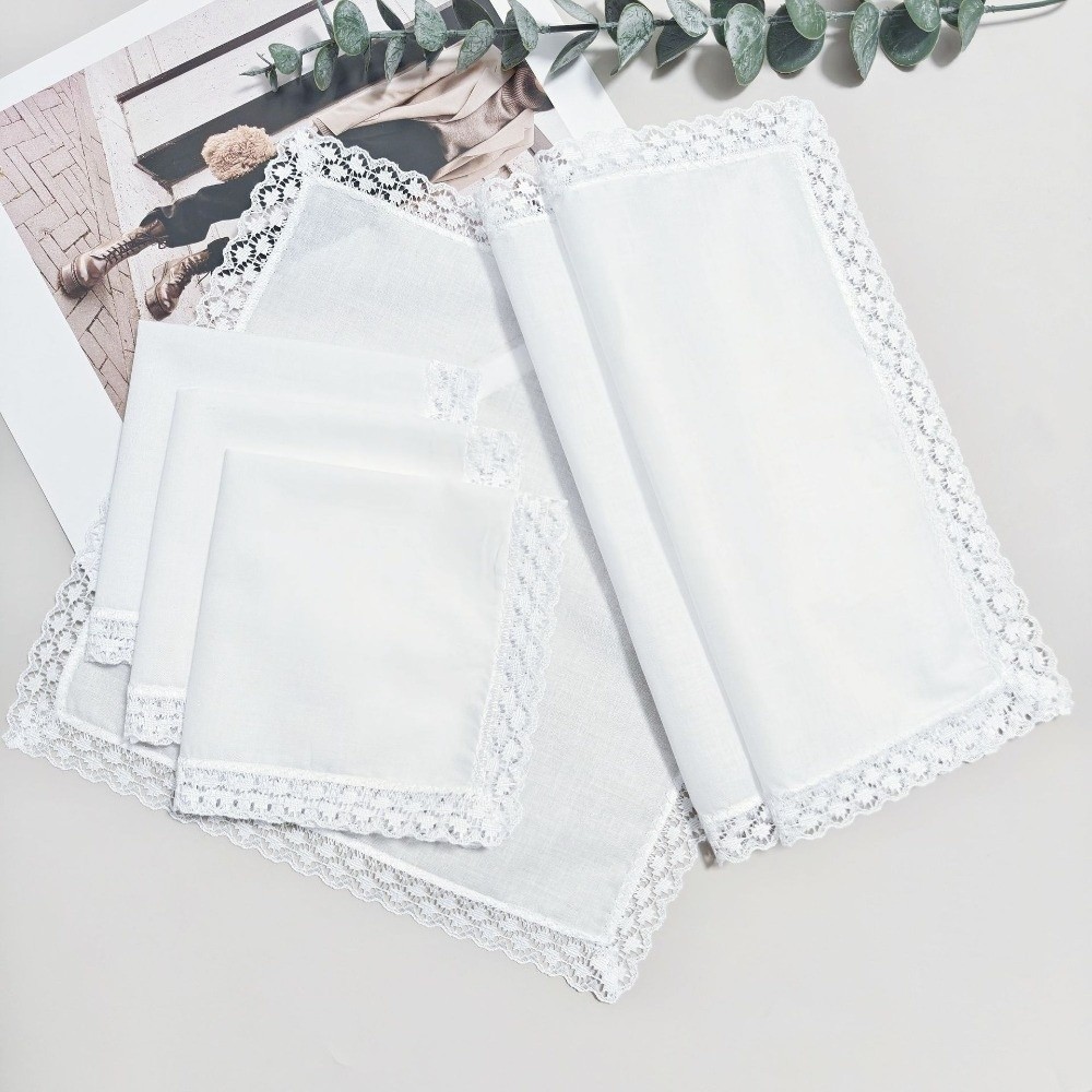 Monogrammed Handkerchief - 6Pcs New Pure White Lace Handkerchief