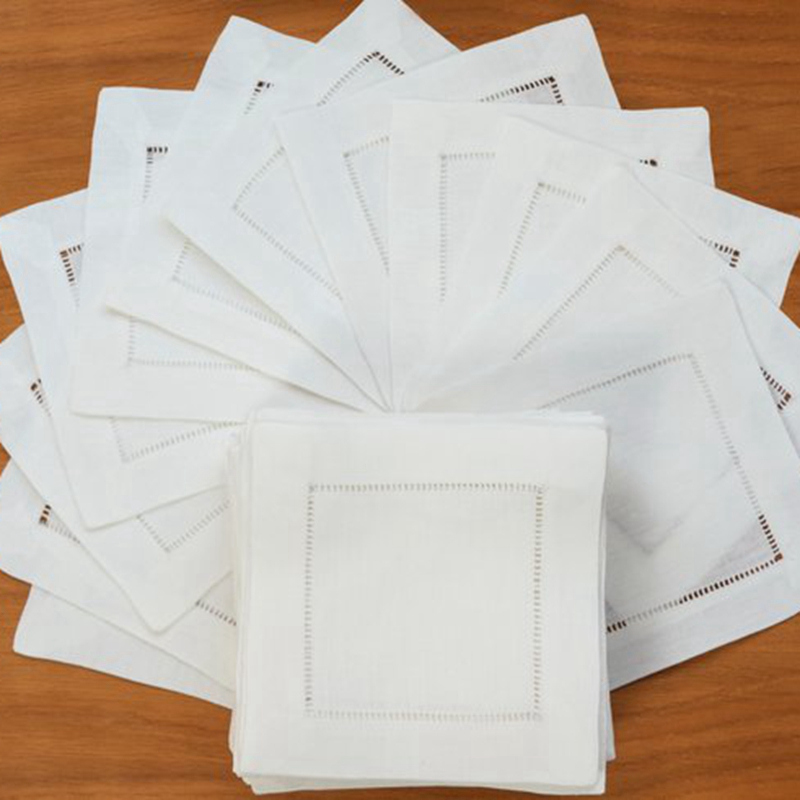 Monogrammed Handkerchief - 12 Pieces Cocktail Napkin White Hemstitch
