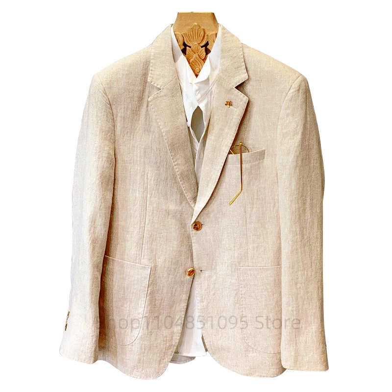 Men Formal Wear Summer - Beige Men Suit Linen Blazers Jackets