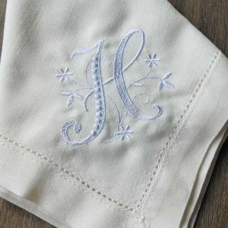 Monogrammed Handkerchief - 2Pcs Flower Letter Embroidery Napkins, Cotton