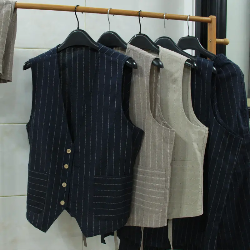 British Casual Linen Vest for  - Men Formal Wear Summer ulasan dan harga