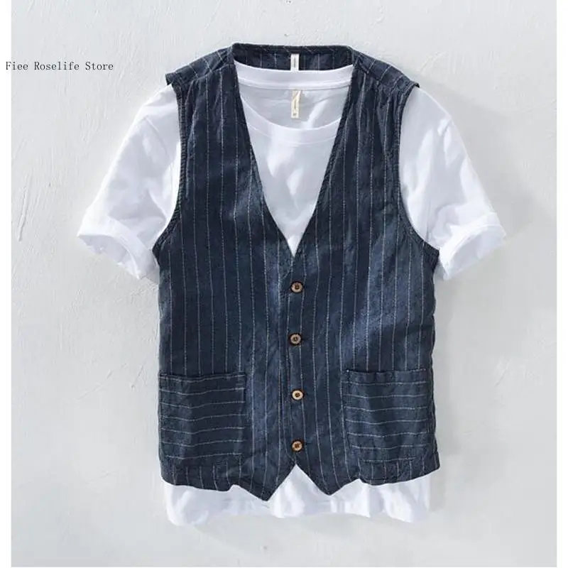 British Casual Linen Vest for  - Men Formal Wear Summer ulasan dan harga