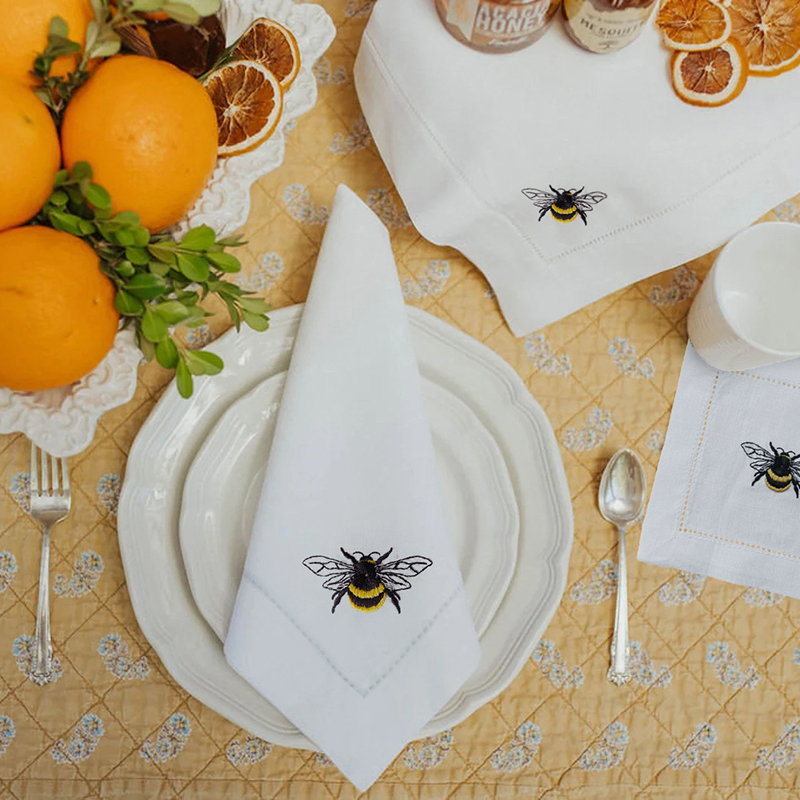 @Embroidered Bee Napkins, Clot - Monogrammed Handkerchief ulasan dan harga