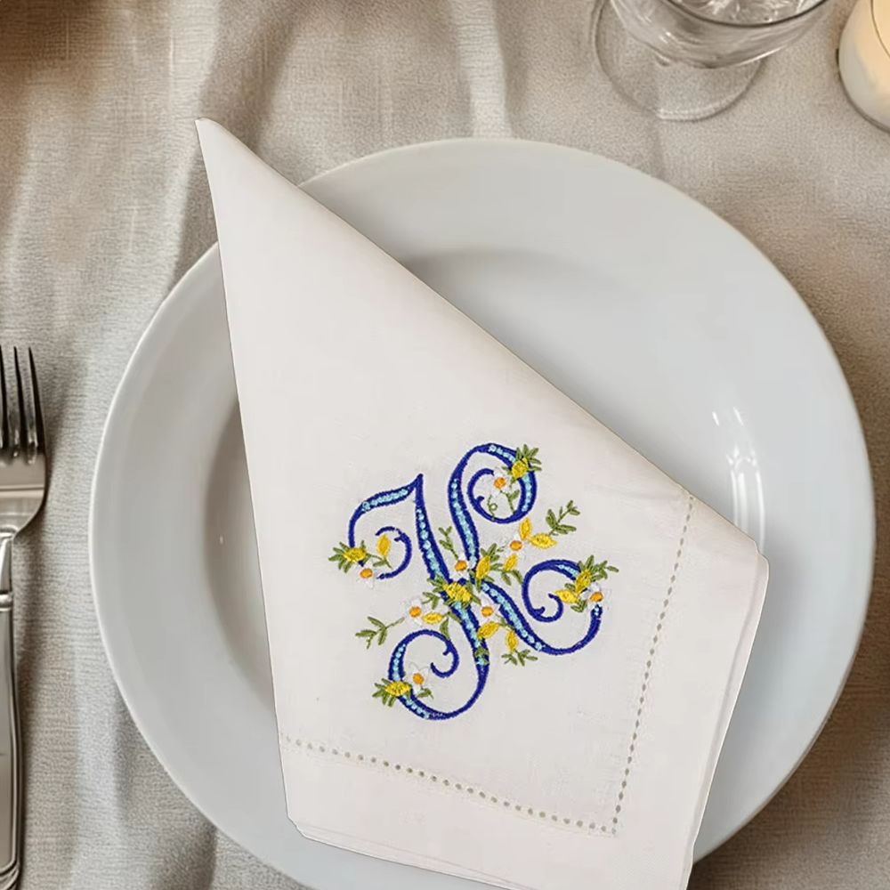 New Arrival 100% Pure Linen Le - Monogrammed Handkerchief ulasan dan harga