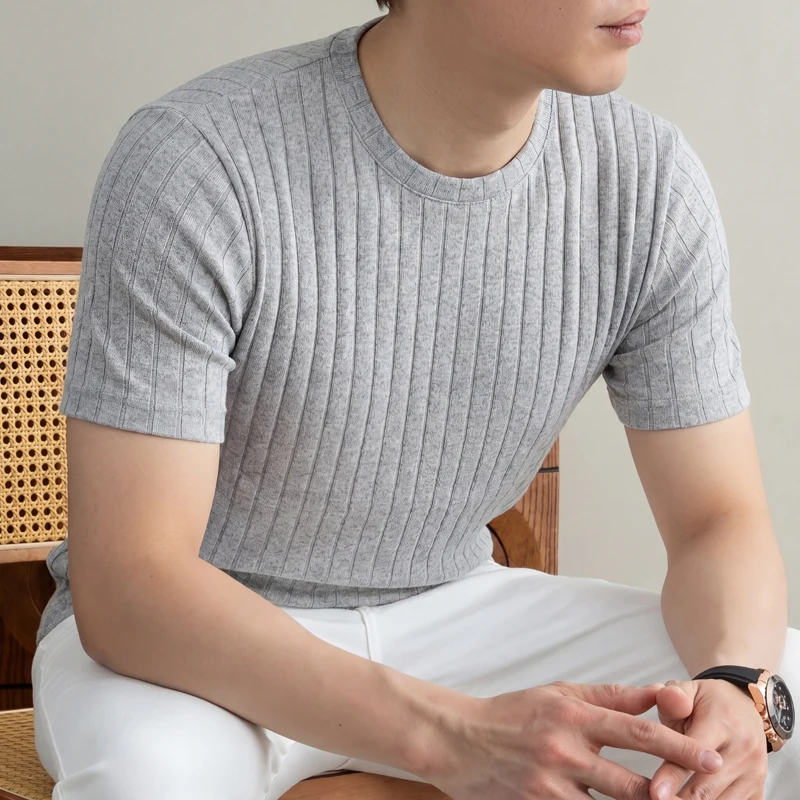 Business Casual Ribbed T Shirt - Young Men Formal Wear ulasan dan harga