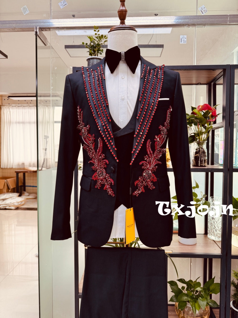 New Men's Red Crystal Suit Set - Men Formal Wear Red ulasan dan harga