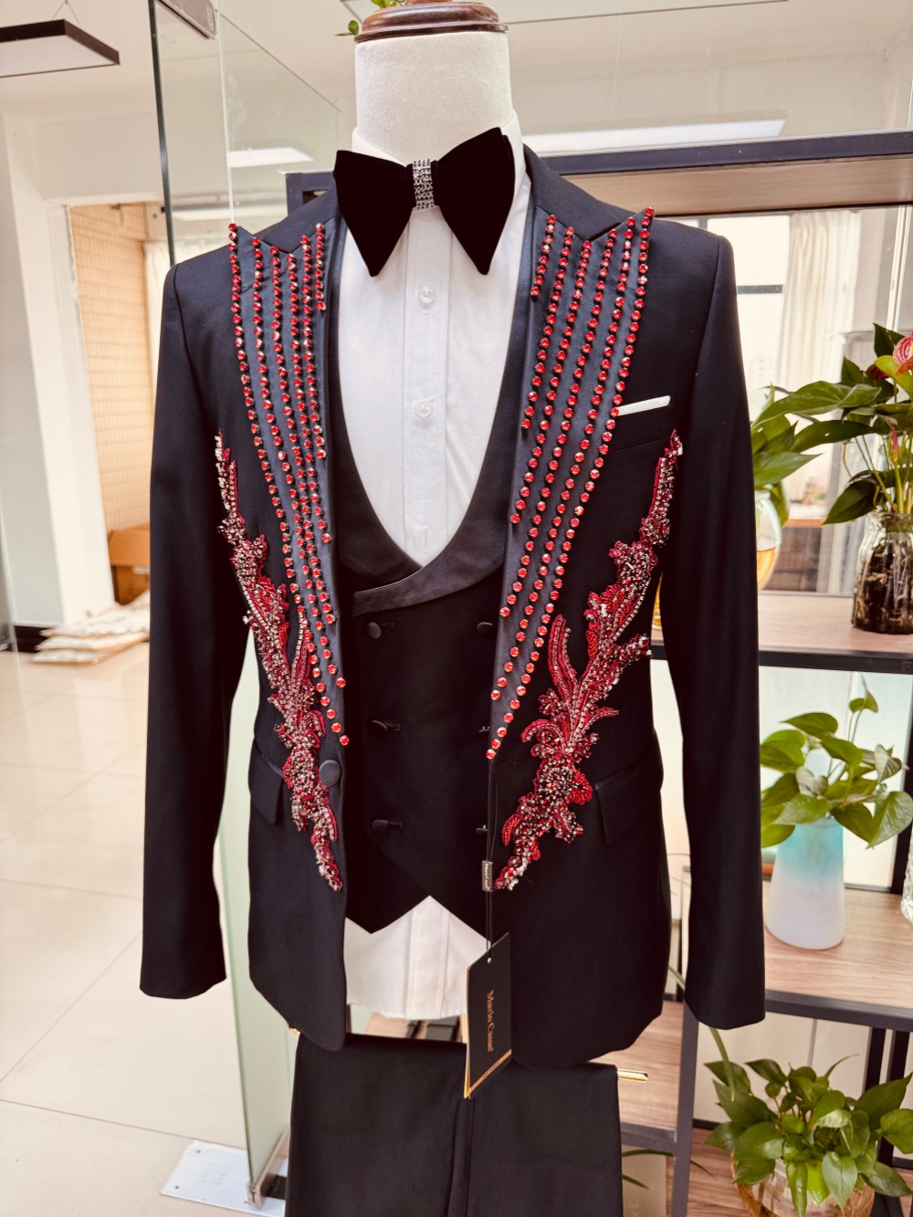 New Men's Red Crystal Suit Set - Men Formal Wear Red ulasan dan harga
