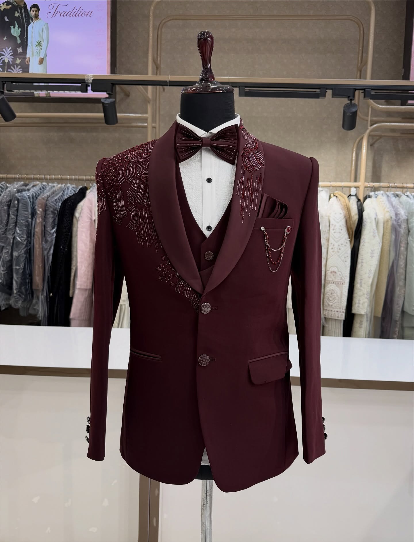 3 Pieces Groom Wedding Tuxedos - Men Formal Wear Red ulasan dan harga