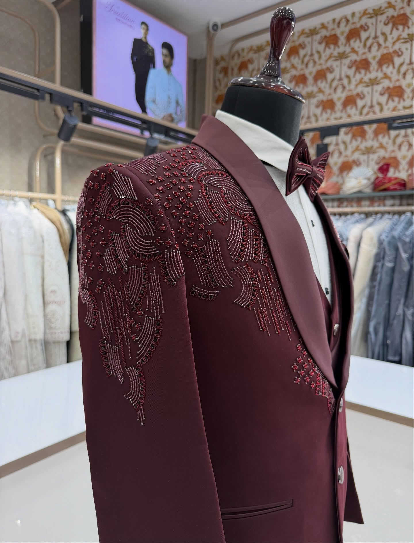 3 Pieces Groom Wedding Tuxedos - Men Formal Wear Red ulasan dan harga