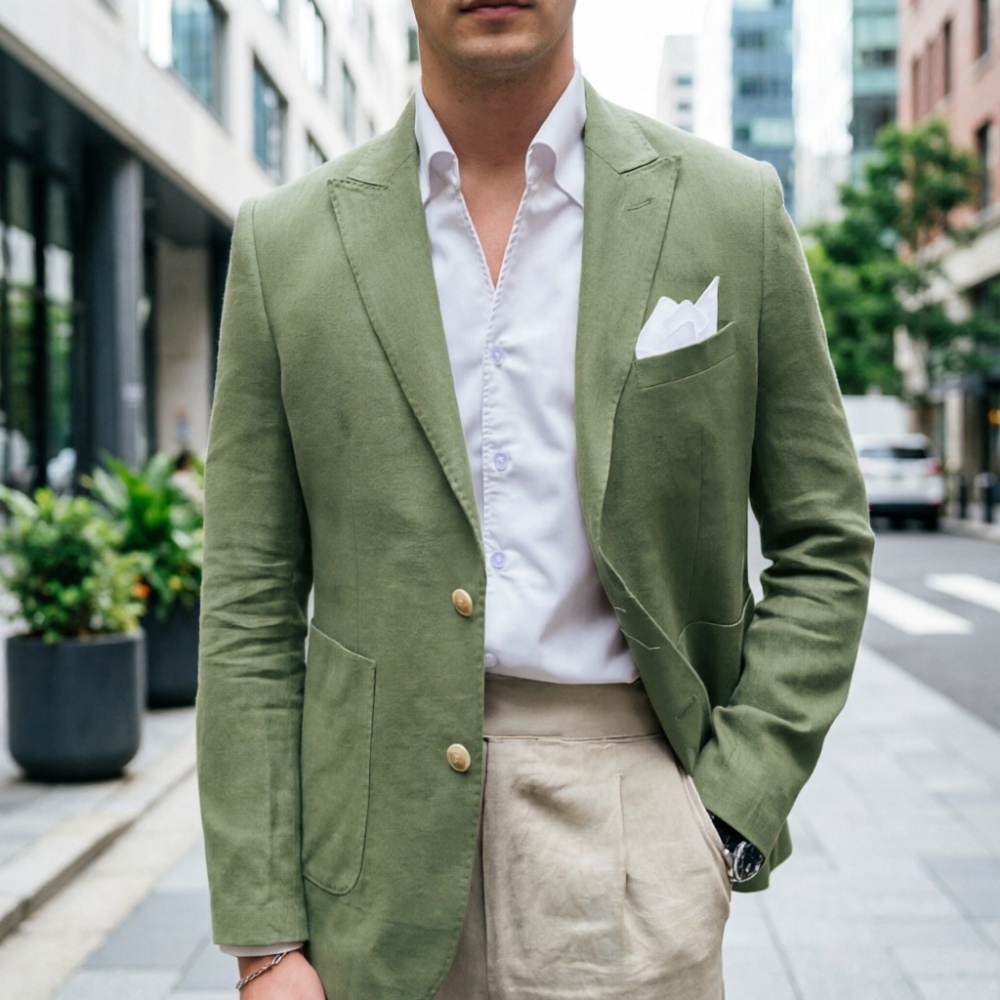 Linen Sage Green Men Suits 2 P - Men'S Semi Formal Office Wear ulasan dan harga