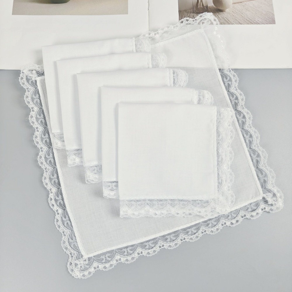6Pcs New Pure White Lace Handk - Monogrammed Handkerchief ulasan dan harga