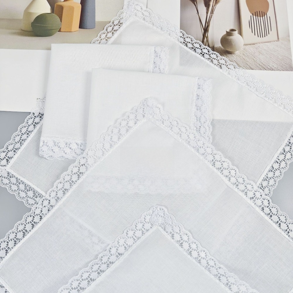 6Pcs New Pure White Lace Handk - Monogrammed Handkerchief ulasan dan harga