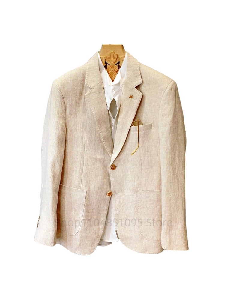 Beige Men Suit Linen Blazers J - Men Formal Wear Summer ulasan dan harga