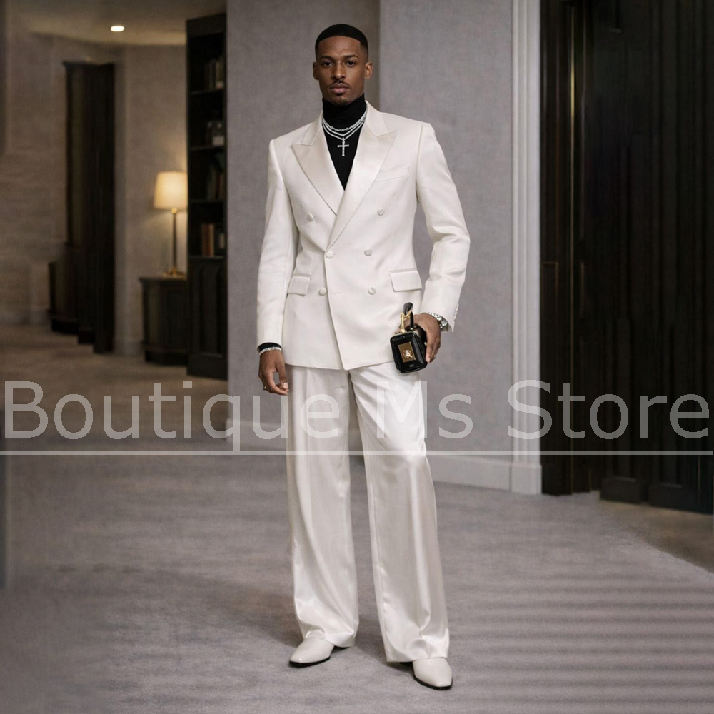 Men's White Satin Suit 2 Piece - Men Formal Wear For Wedding ulasan dan harga