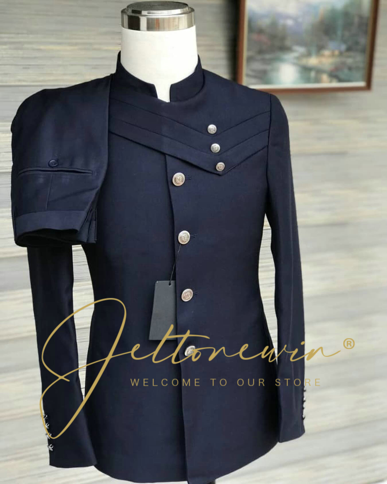Men's Navy Blue Suit Set with  - Men Formal Wear For Wedding ulasan dan harga