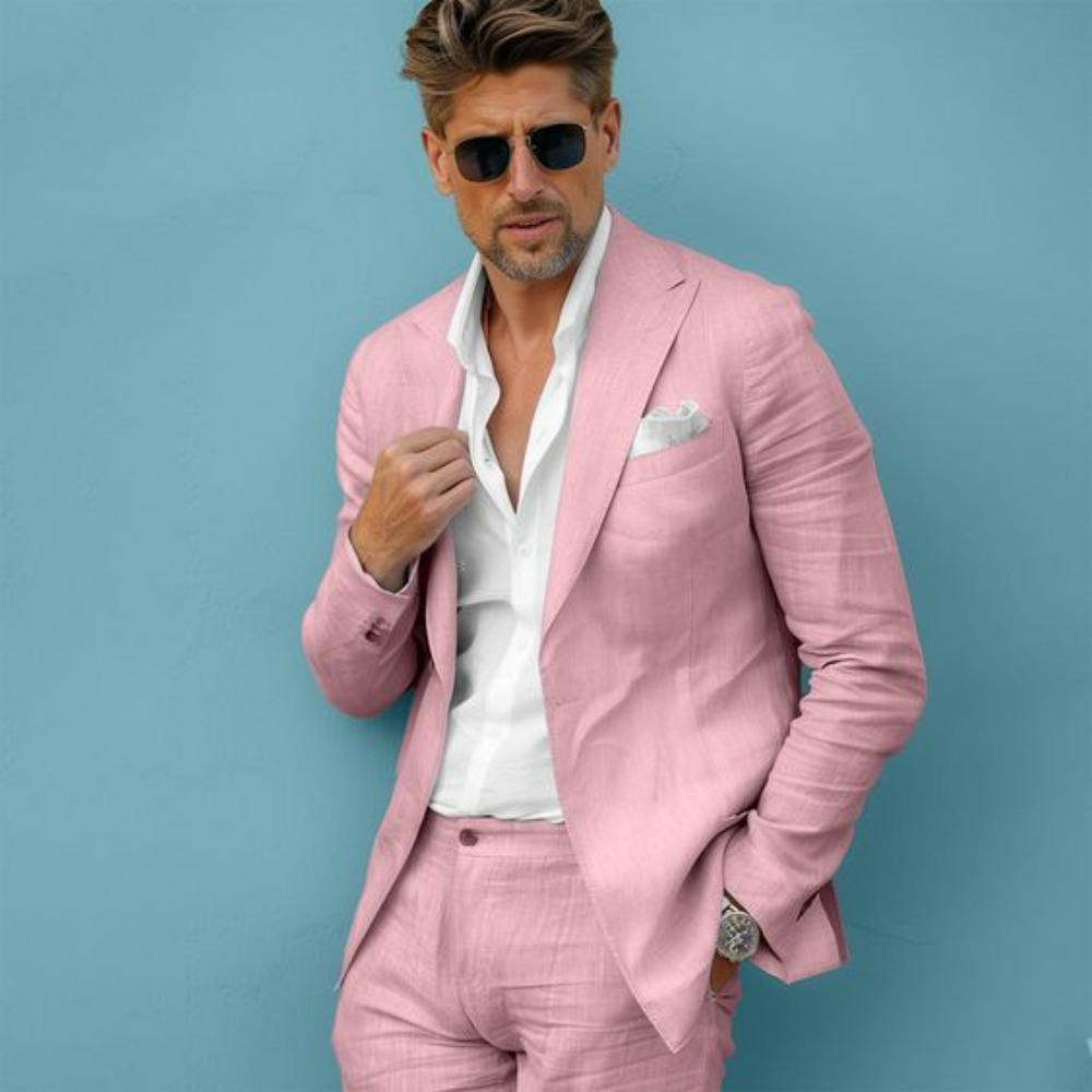 Linen Wedding Men Suits Slim F - Men Formal Wear Summer ulasan dan harga