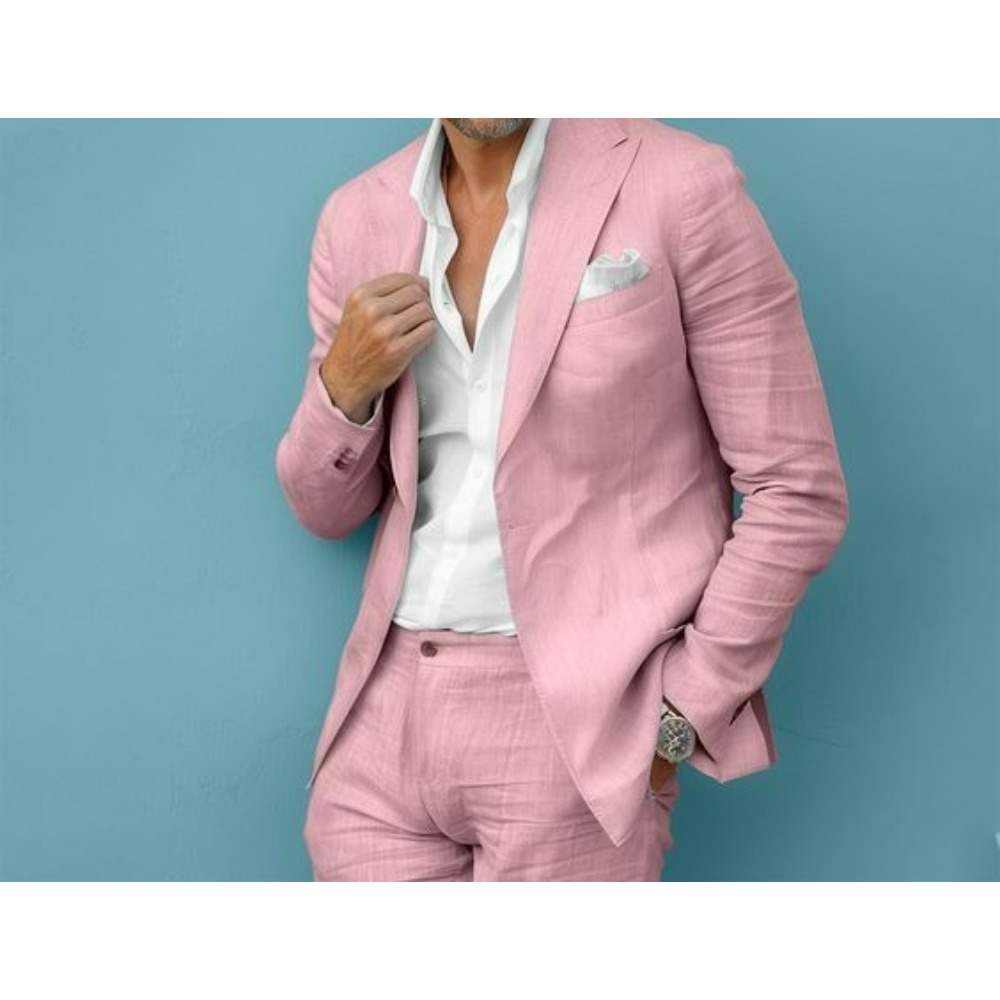 Linen Wedding Men Suits Slim F - Men Formal Wear Summer ulasan dan harga
