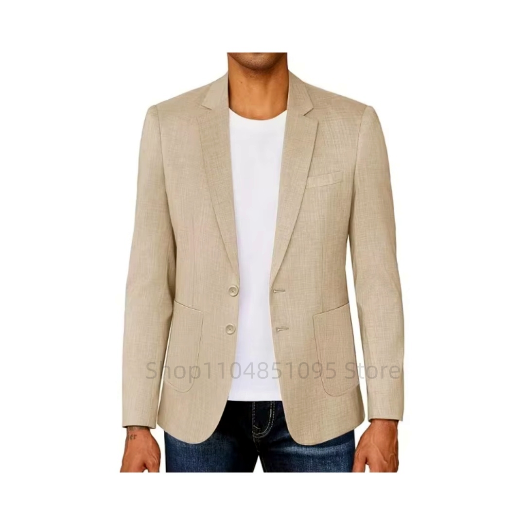 Slim Fit Men's Beige/Blue Line - Men Formal Wear Summer ulasan dan harga