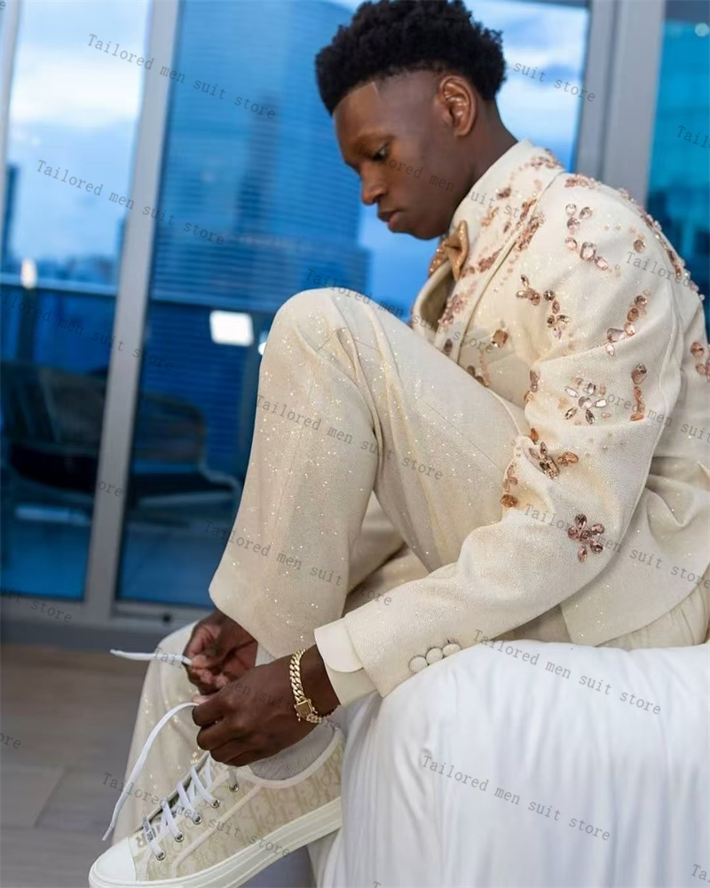 Shiny White Men Suits Set 2 Pi - Men Formal Wear Red ulasan dan harga