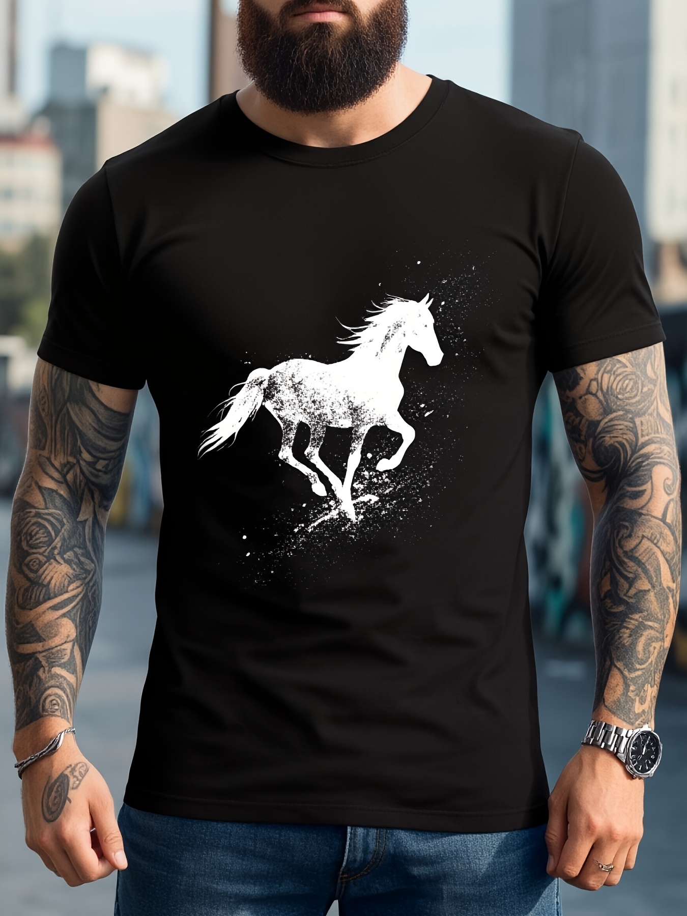 Men's Dynamic Horse Print T-Sh - Tall Men Formal Wear ulasan dan harga