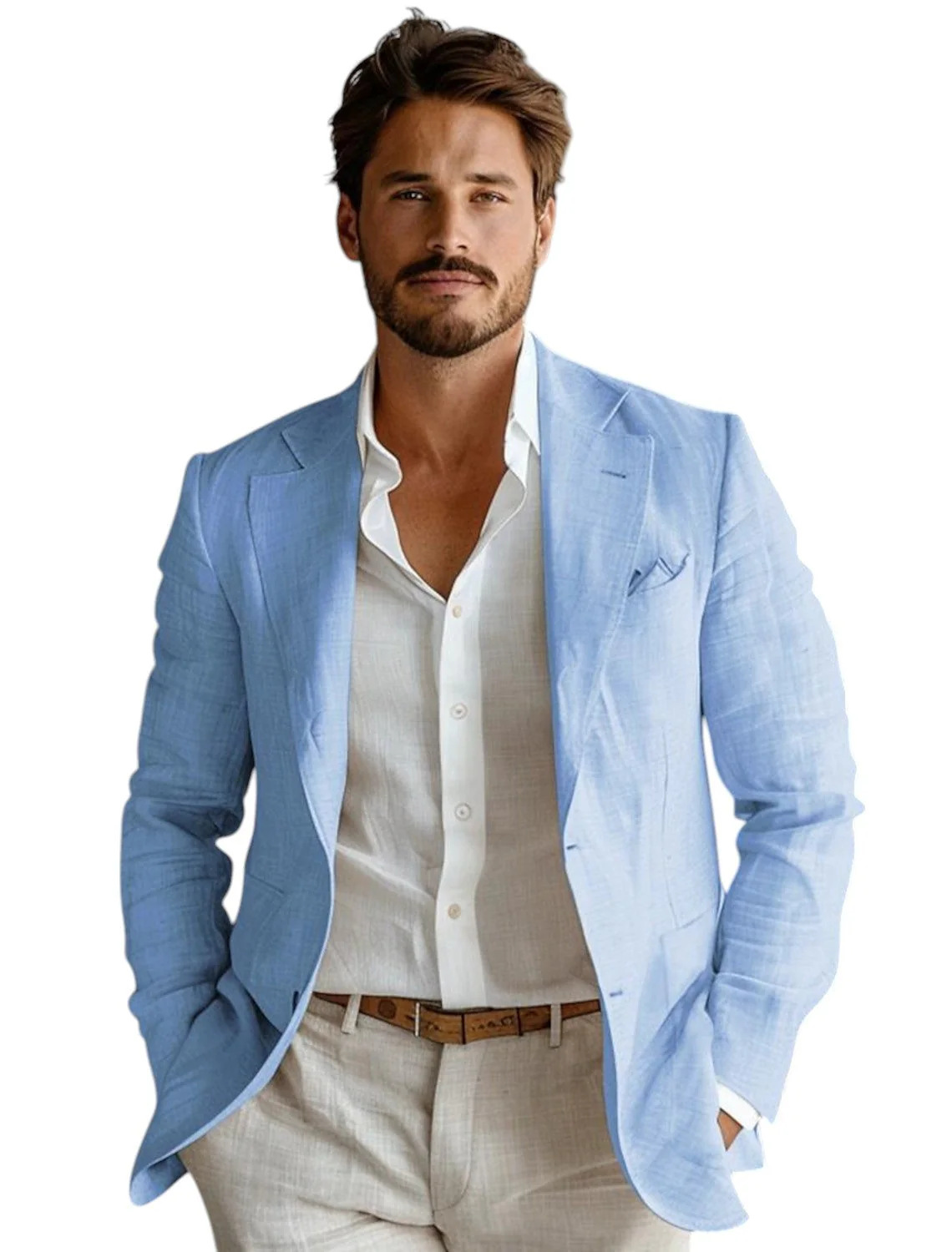 Blue Slim Fit Men's Linen Blaz - Men Formal Wear Summer ulasan dan harga