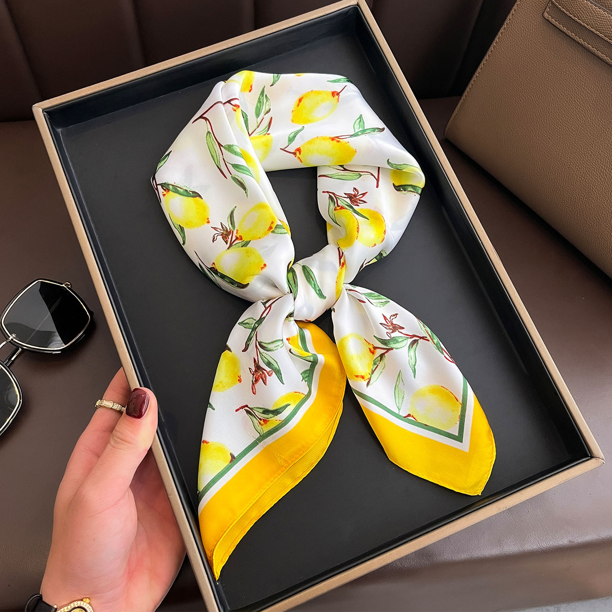 2025 New Yellow Lemon Print Sq - Silk Tie Woven ulasan dan harga