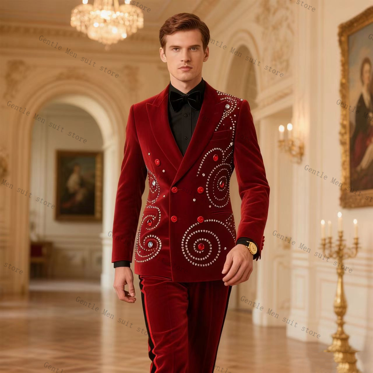 Velvet Crystal Red Men Suit Se - Men Formal Wear Red ulasan dan harga