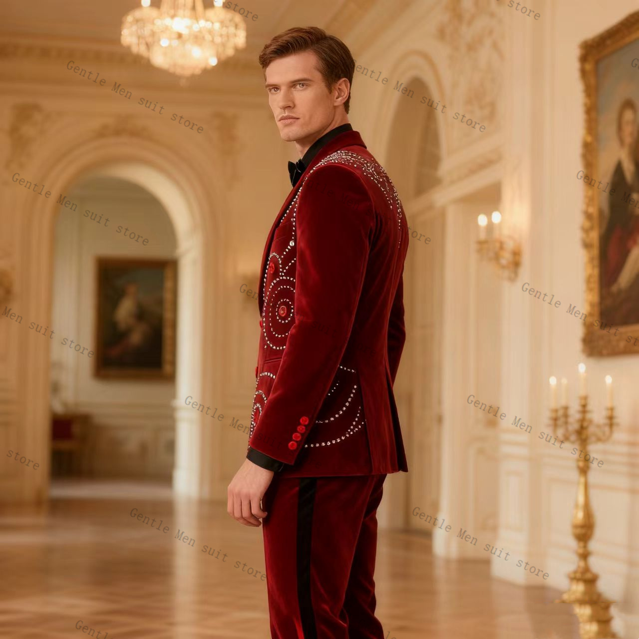 Velvet Crystal Red Men Suit Se - Men Formal Wear Red ulasan dan harga