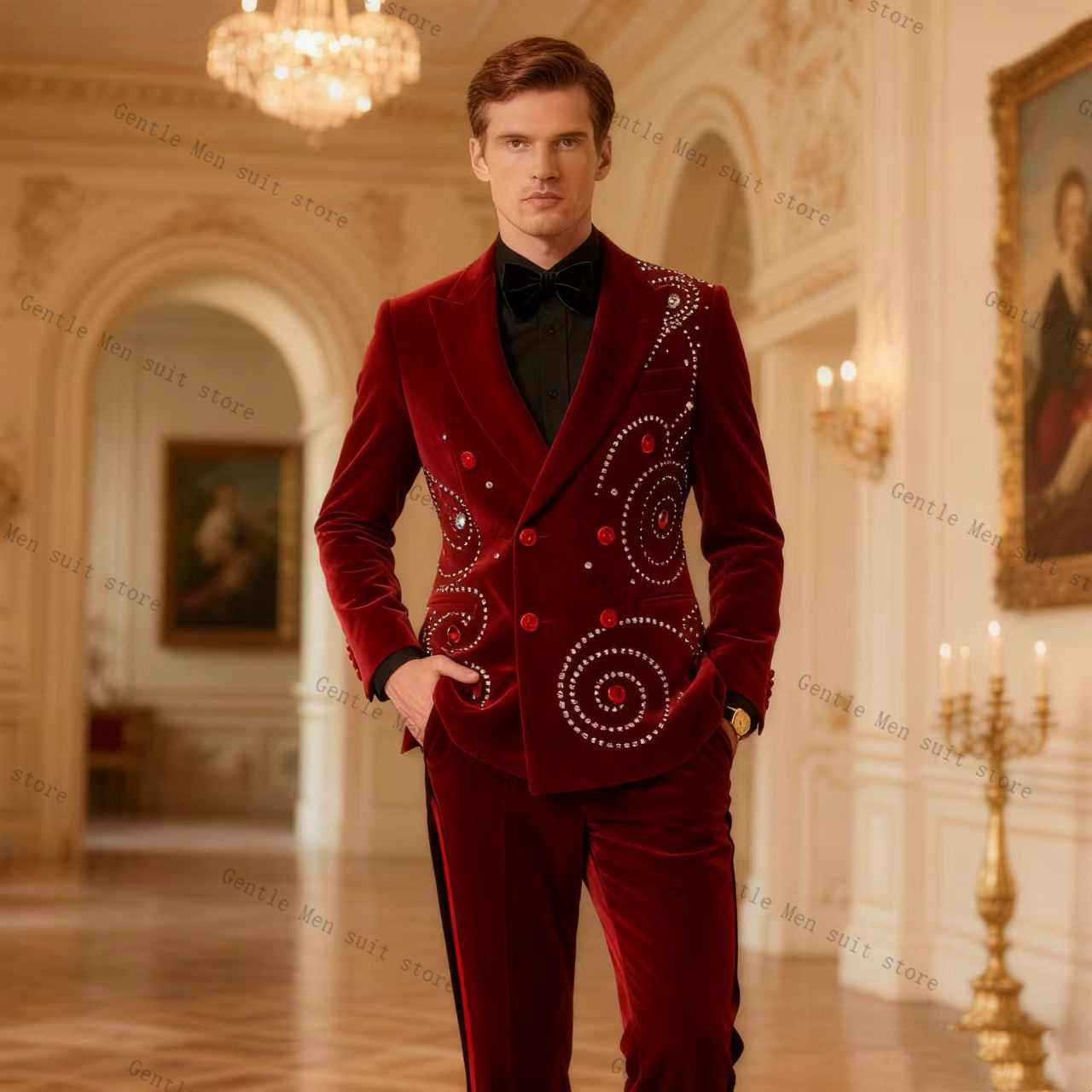 Velvet Crystal Red Men Suit Se - Men Formal Wear Red ulasan dan harga