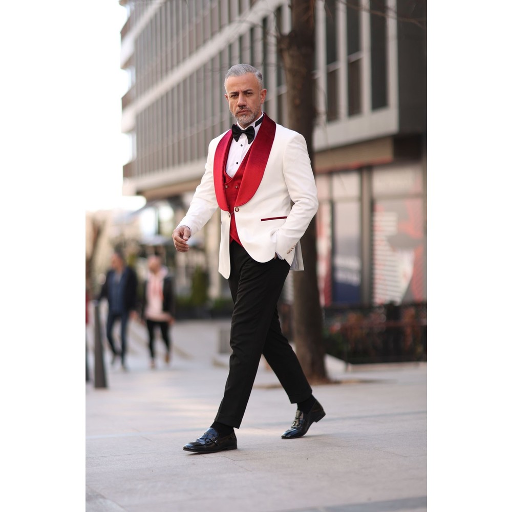Red White Men Wedding Tuxedos  - Men Formal Wear Red ulasan dan harga
