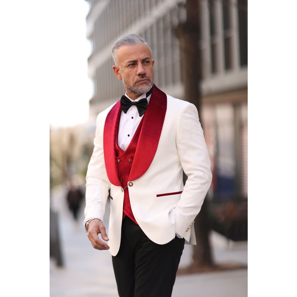 Red White Men Wedding Tuxedos  - Men Formal Wear Red ulasan dan harga