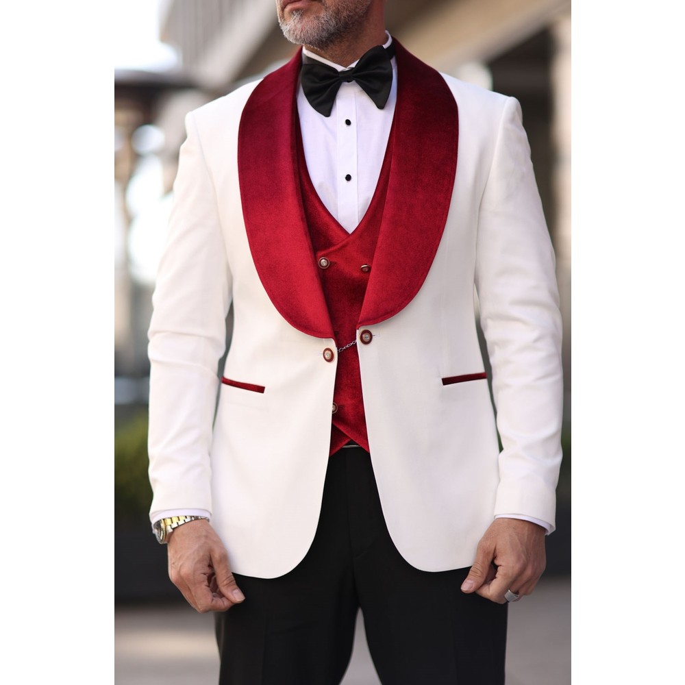 Red White Men Wedding Tuxedos  - Men Formal Wear Red ulasan dan harga