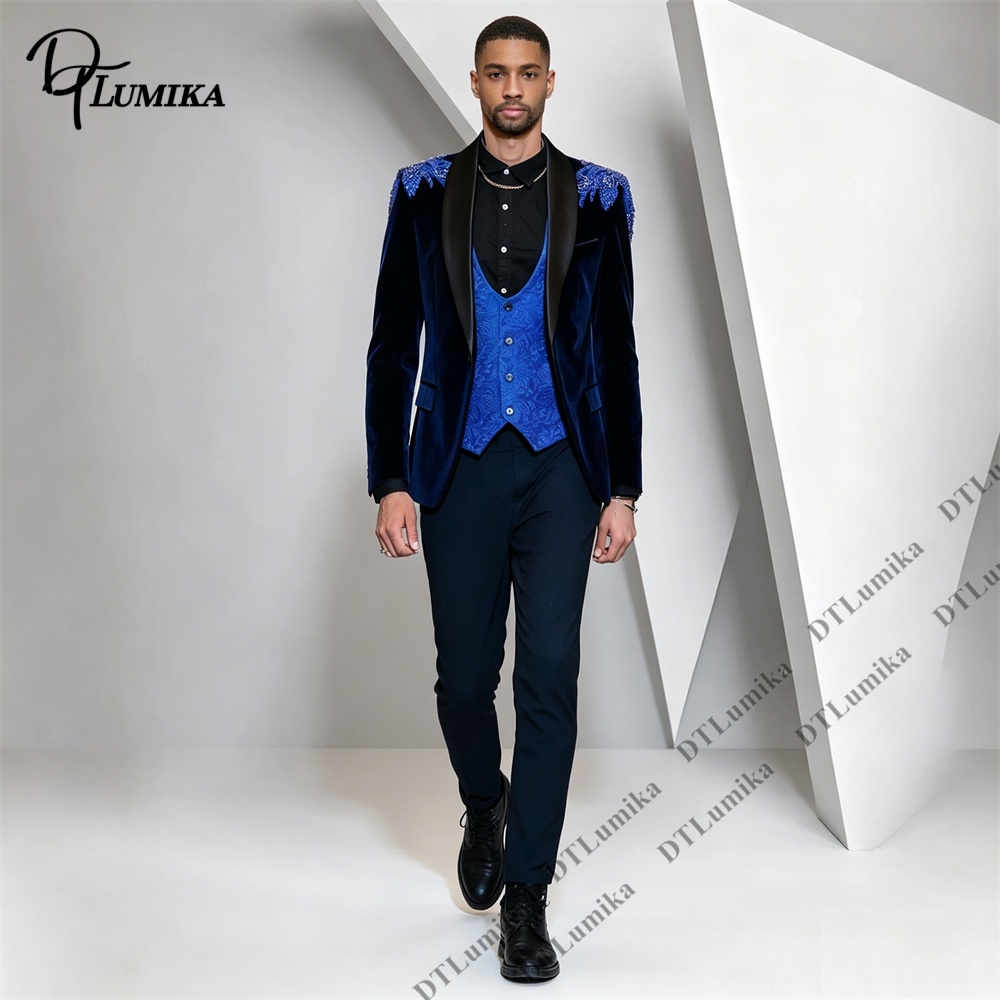 Peagent Men 3 Piece Velvet Sui - Men Formal Wear For Wedding ulasan dan harga