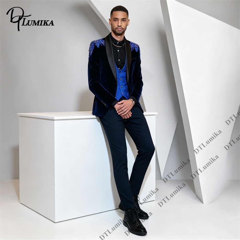 Peagent Men 3 Piece Velvet Sui - Men Formal Wear For Wedding ulasan dan harga