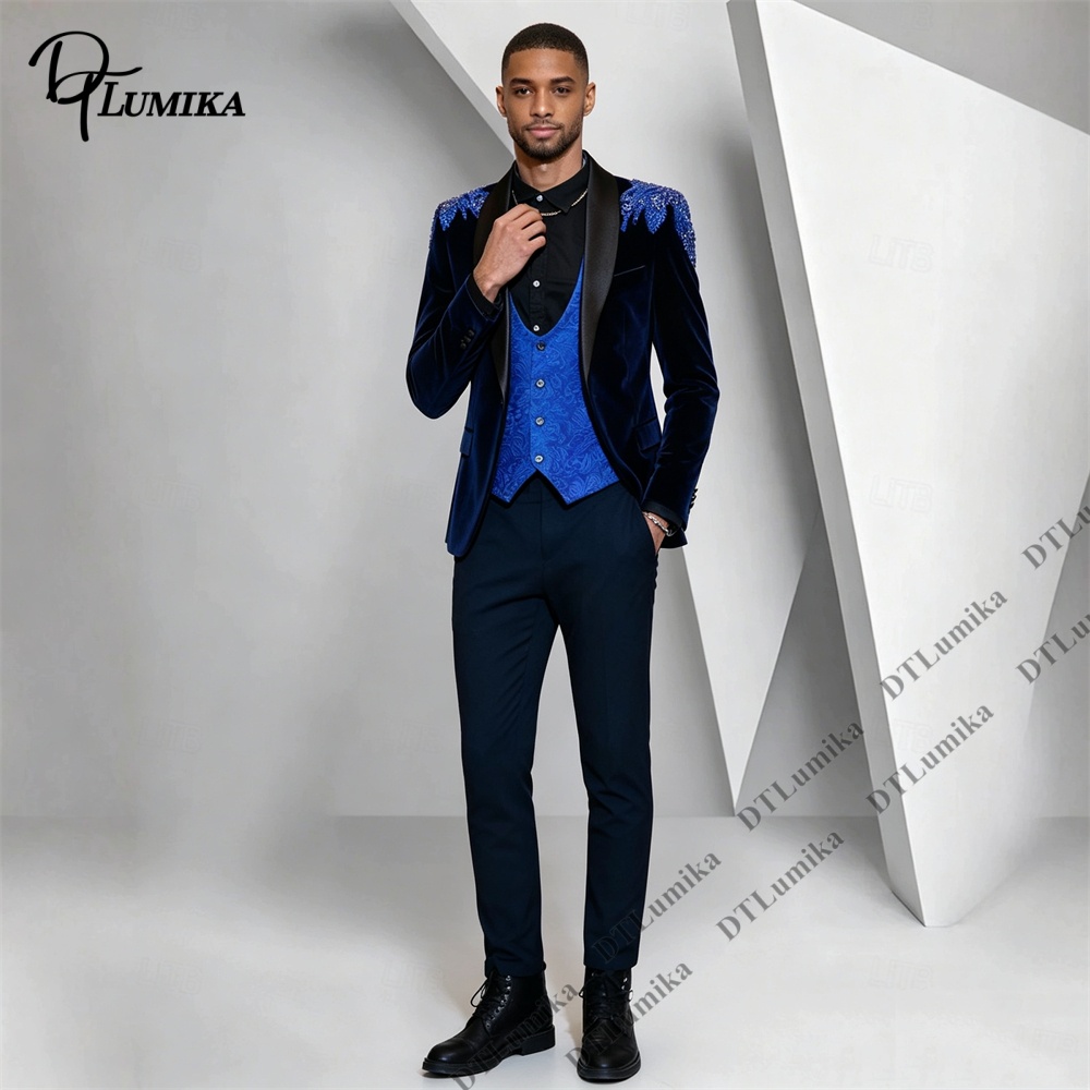 Peagent Men 3 Piece Velvet Sui - Men Formal Wear For Wedding ulasan dan harga