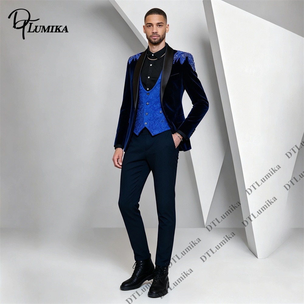 Peagent Men 3 Piece Velvet Sui - Men Formal Wear For Wedding ulasan dan harga