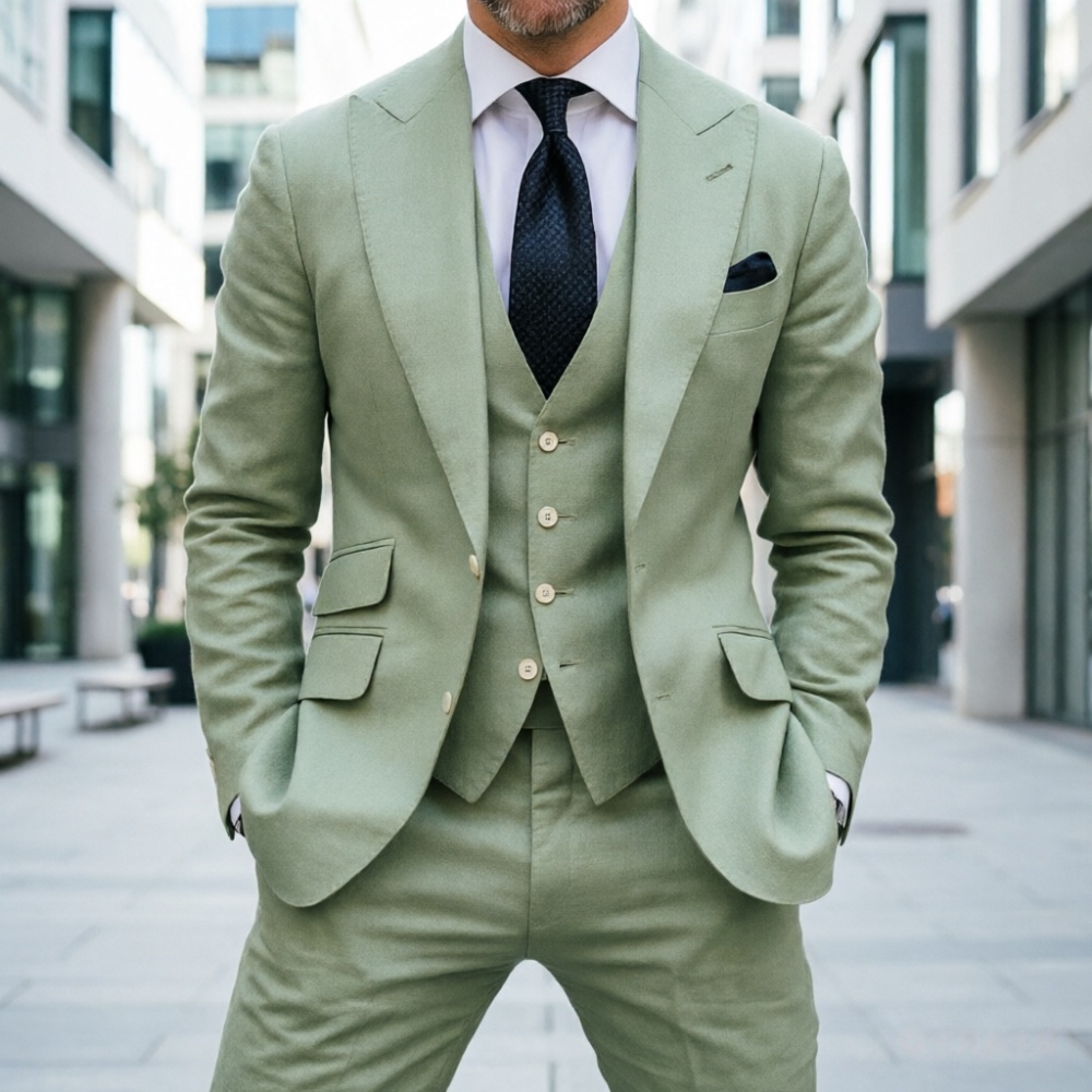 Sky Blue Linen Men Wedding Tux - Men Formal Wear Summer ulasan dan harga